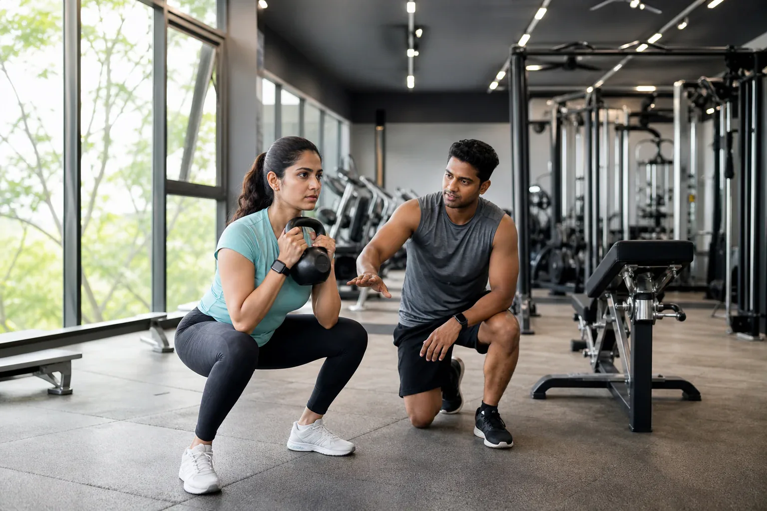Energetic professional gym training